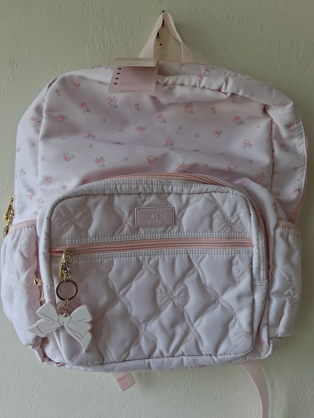 Kids Pink Floral Tote Bag and Quilted Backpack Set